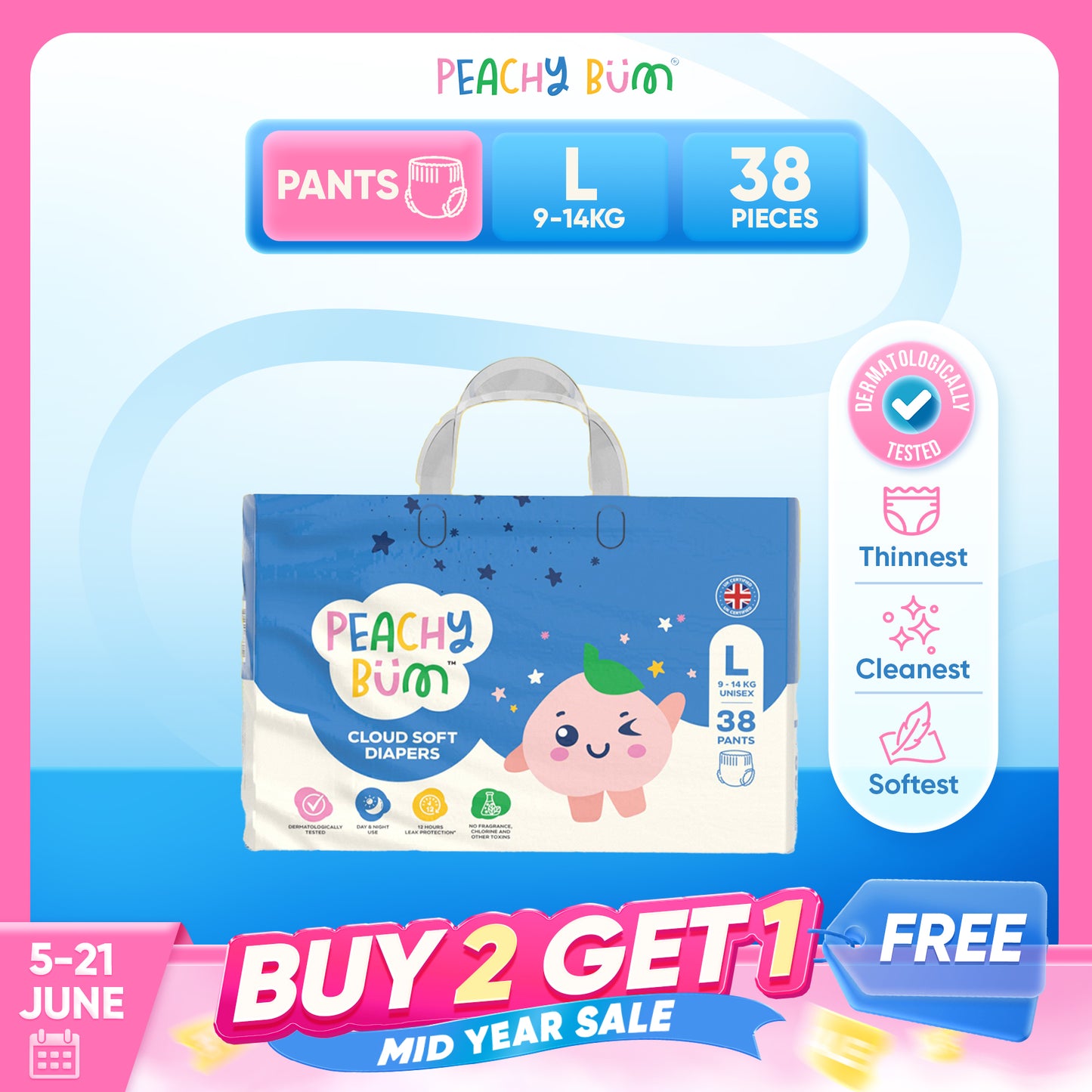 BUY 2 GET 1 FREE [1 Pack] Cloud Soft Diapers