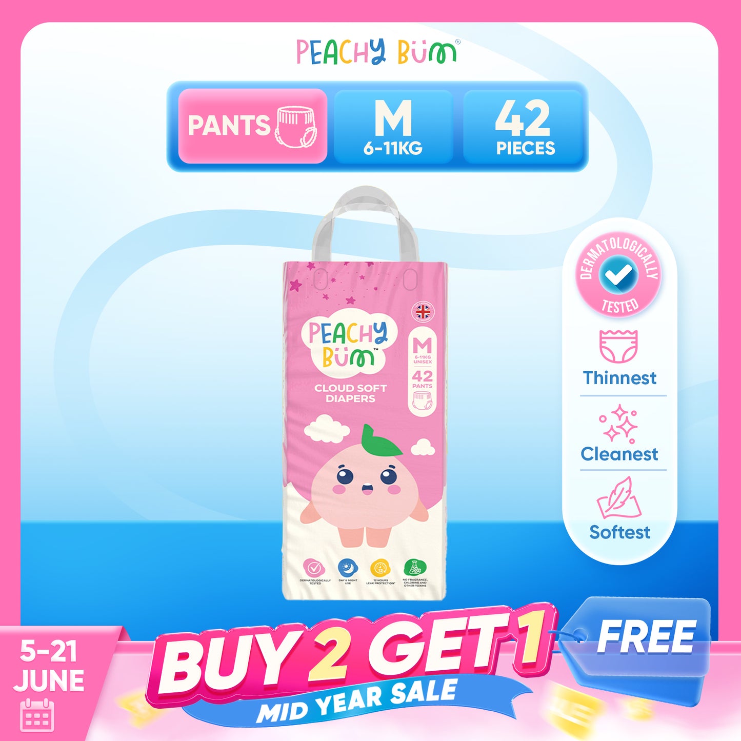 BUY 2 GET 1 FREE [1 Pack] Cloud Soft Diapers