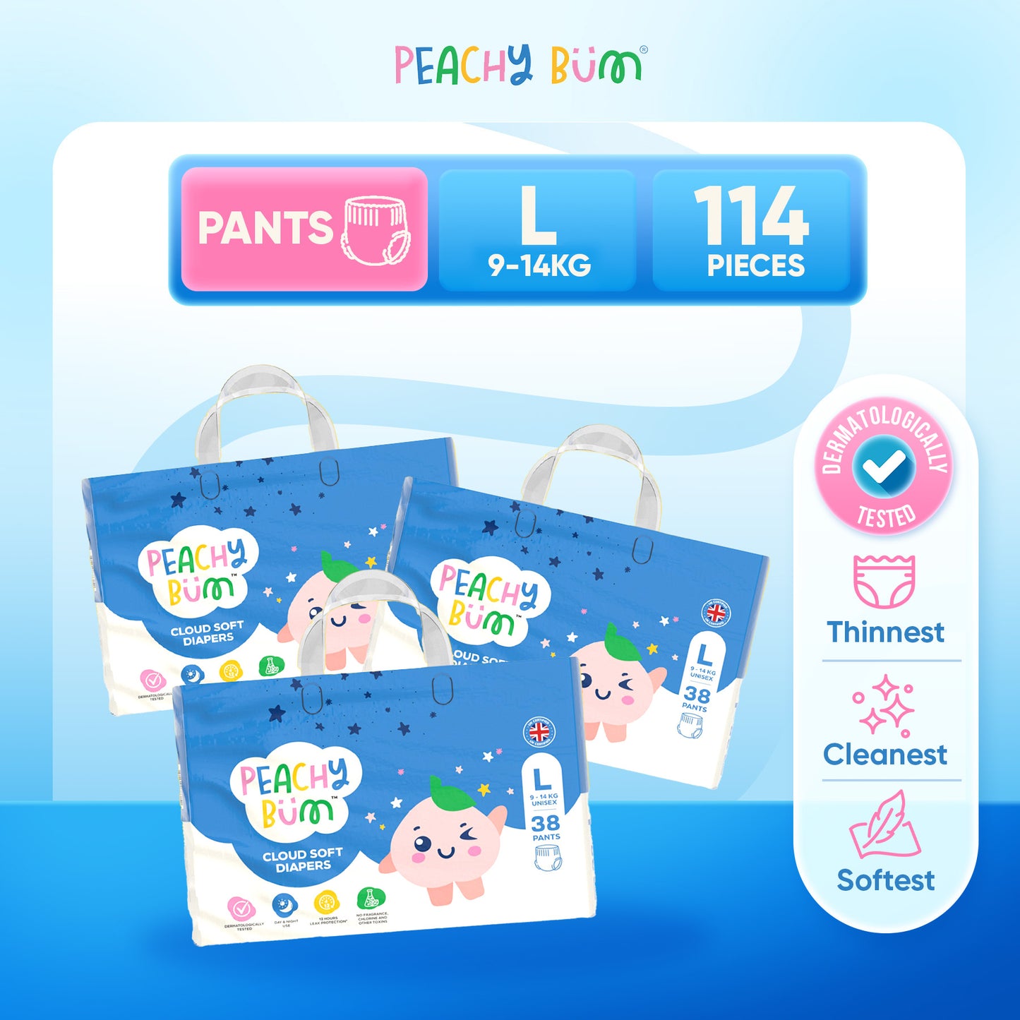 [1 Carton] 3 Pack Cloud Soft Diapers
