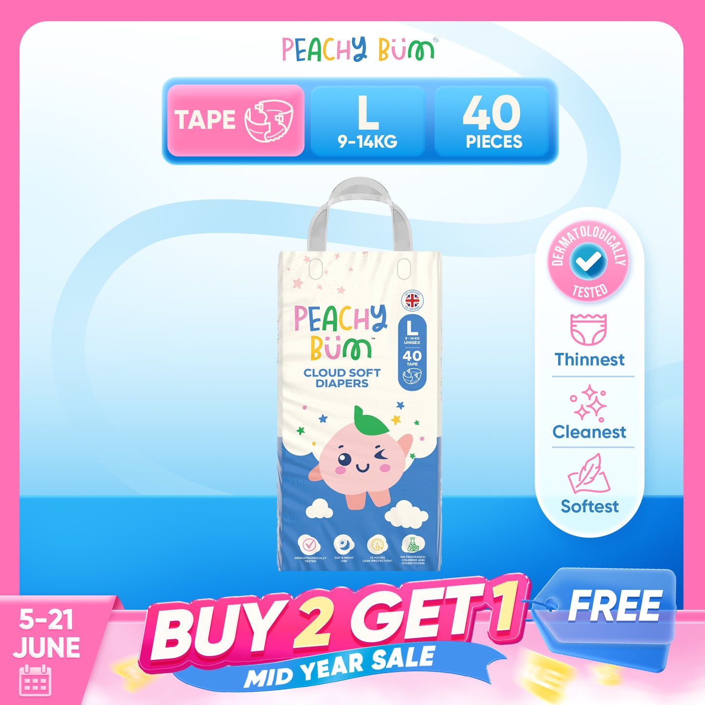 BUY 2 GET 1 FREE [1 Pack] Cloud Soft Diapers