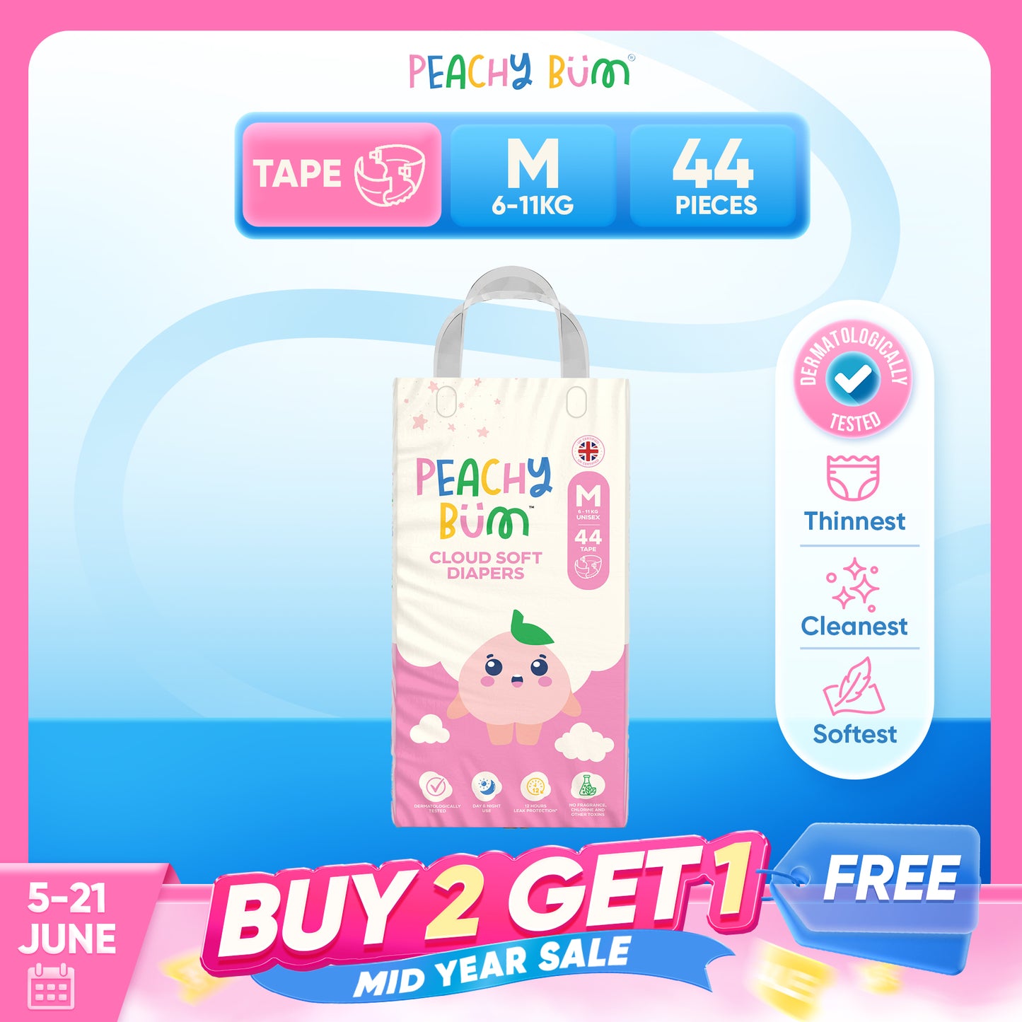 BUY 2 GET 1 FREE [1 Pack] Cloud Soft Diapers