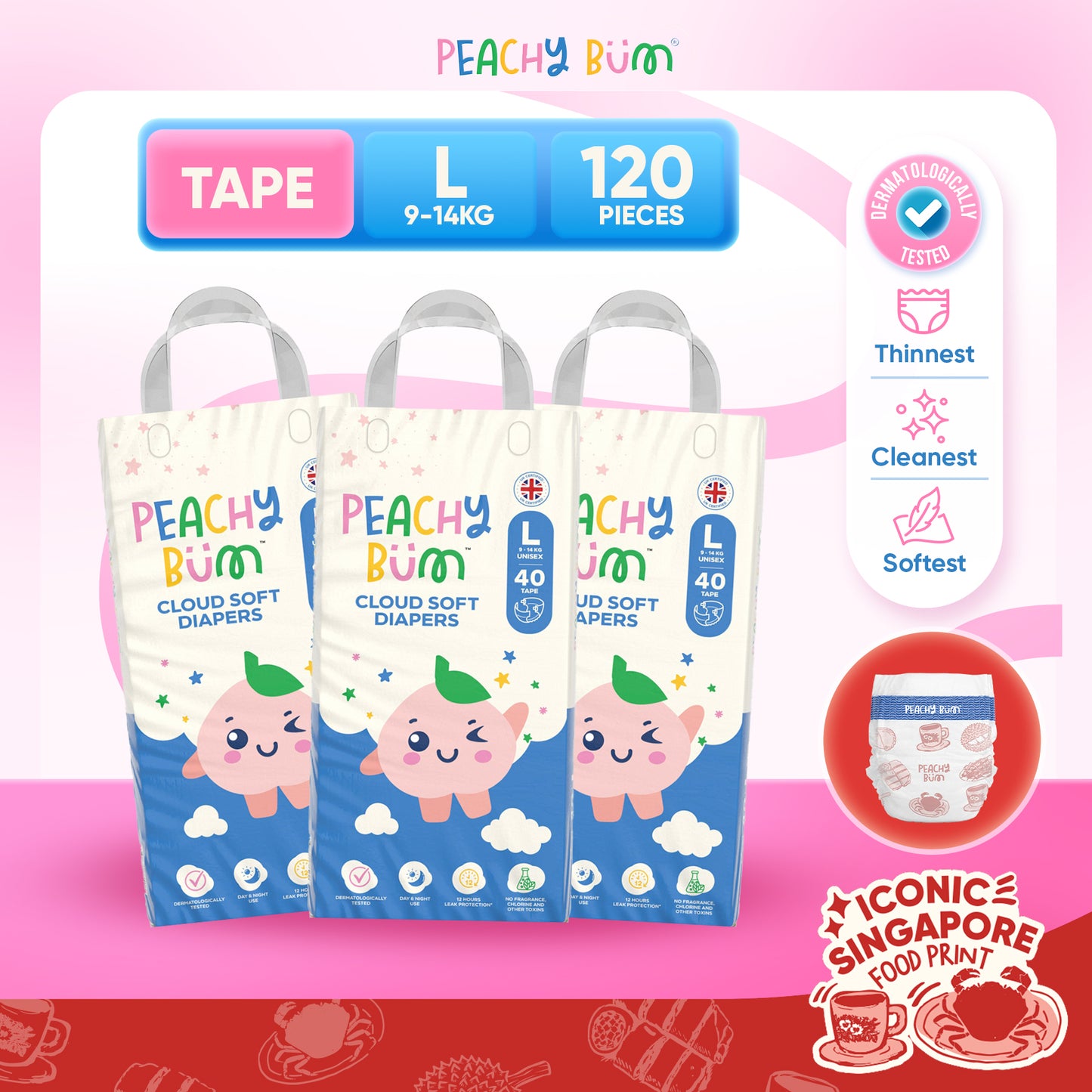 [1 Carton] 3 Pack Cloud Soft Diapers