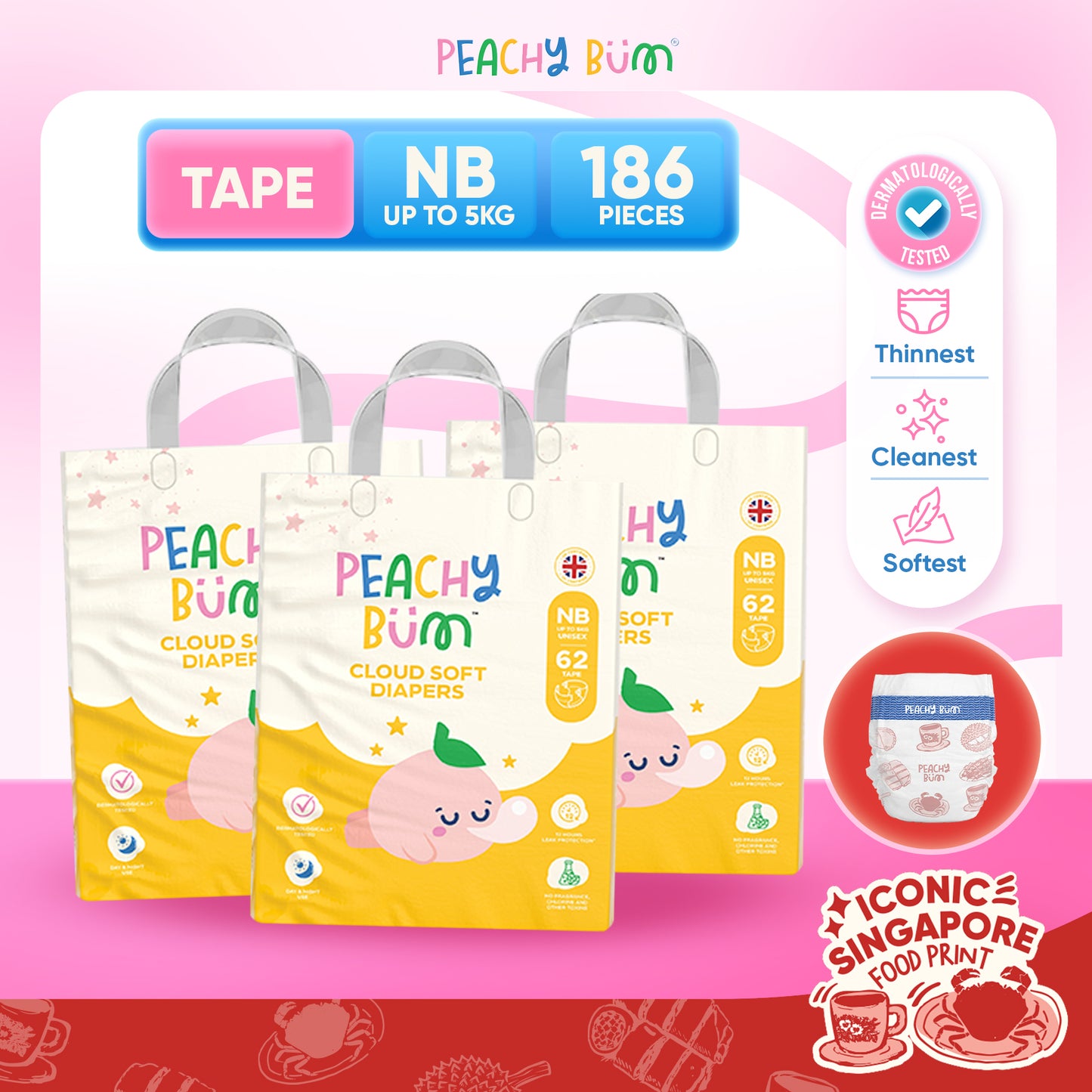 [1 Carton] 3 Pack Cloud Soft Diapers