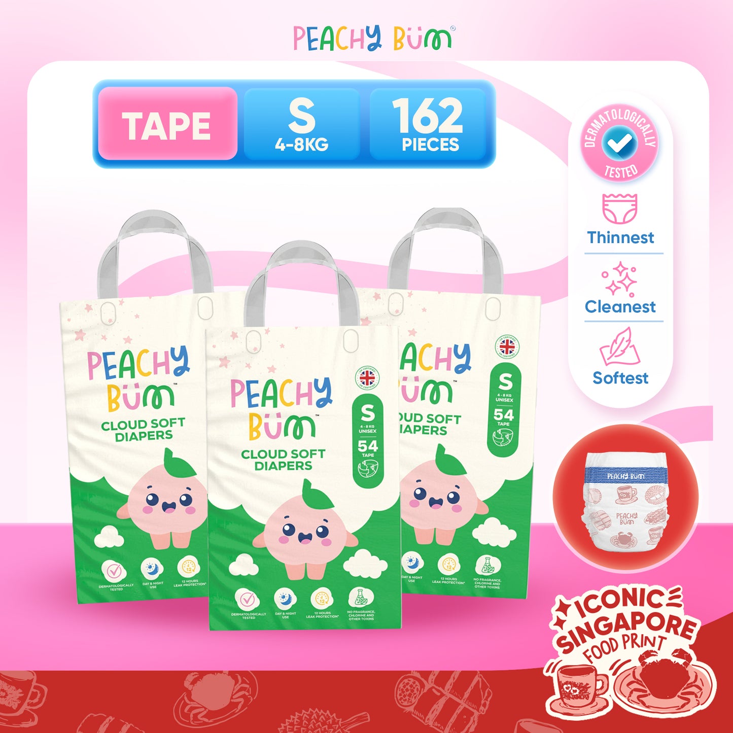 [1 Carton] 3 Pack Cloud Soft Diapers
